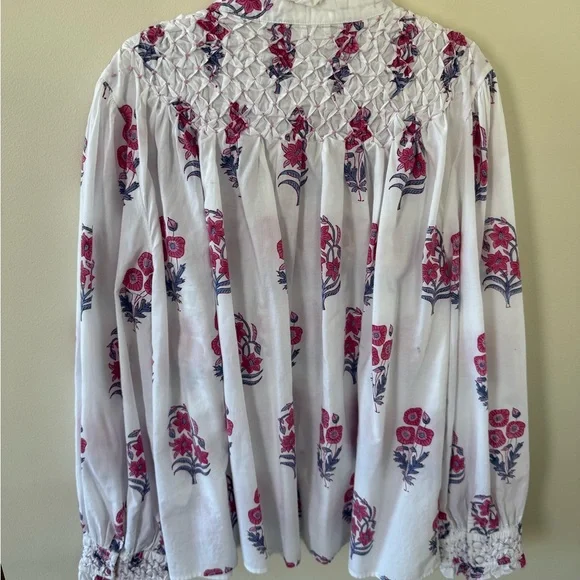 Pink Clover Floral Women's Blouse - White and Red - Picture 4 of 5